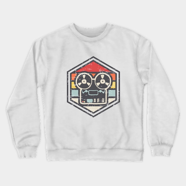 Retro Badge Audio Recorder Light Crewneck Sweatshirt by rojakdesigns